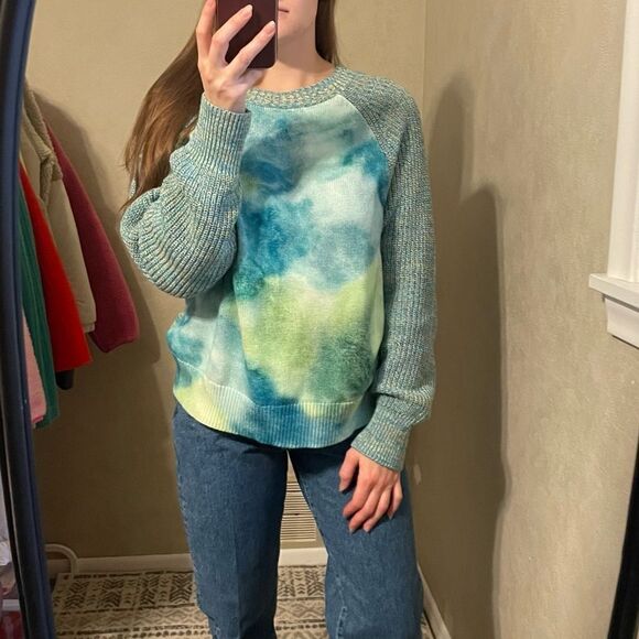 Anthropologie Tie Dye Watercolor Crew Neck Sweater L - Picture 3 of 7